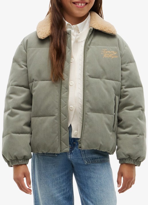 Tommy Hilfiger Puffer jas van corduroy met details van teddy - detail lindegroen