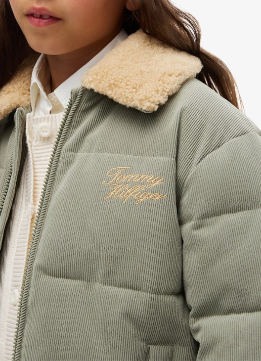 Tommy Hilfiger Puffer jas van corduroy met details van teddy - detail 2 lindegroen