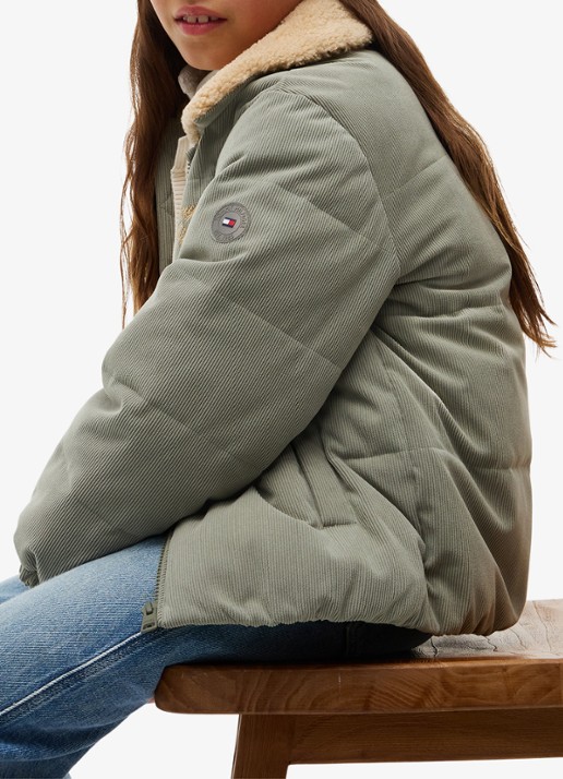 Tommy Hilfiger Puffer jas van corduroy met details van teddy - detail 3 lindegroen