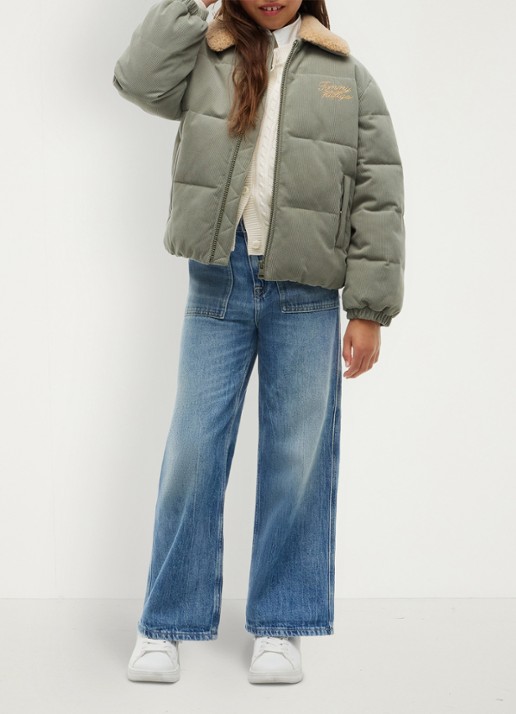Tommy Hilfiger Puffer jas van corduroy met details van teddy - voorkant 6 lindegroen