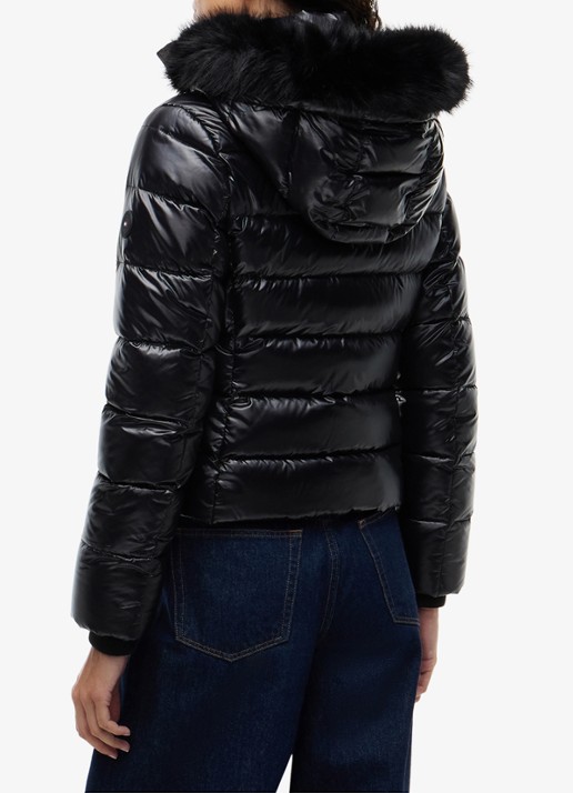 Tommy Hilfiger Pufferjas met imitatiebont  - achterkant 3 zwart
