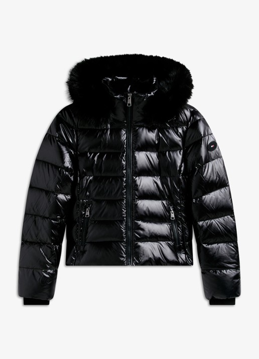 Tommy Hilfiger Pufferjas met imitatiebont  - voorkant zwart