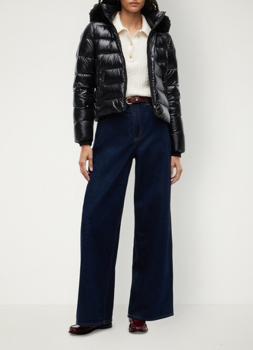 Tommy Hilfiger Pufferjas met imitatiebont  - voorkant 2 zwart