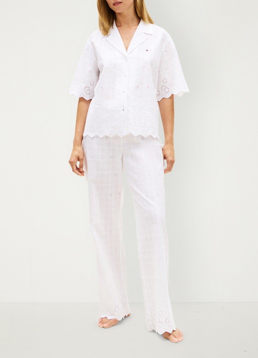 Tommy Hilfiger Pyjamabroek met broderie - voorkant 2 wit