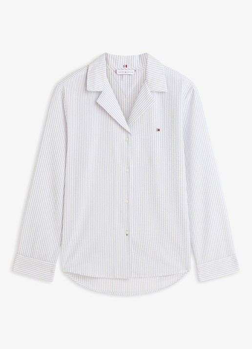 Tommy Hilfiger Pyjamatop met streepprint en logo - voorkant 4 grijs