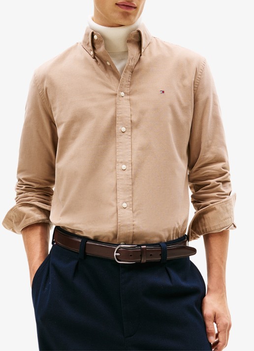 Tommy Hilfiger Reglar fit overhemd van flanel - detail beige
