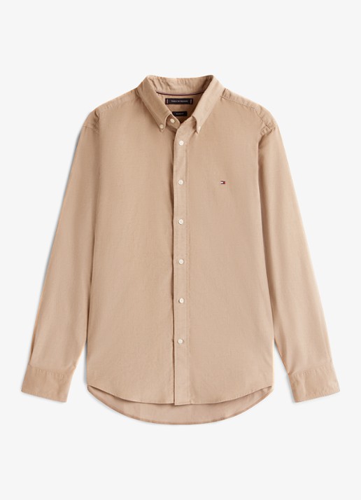Tommy Hilfiger Reglar fit overhemd van flanel - voorkant 3 beige