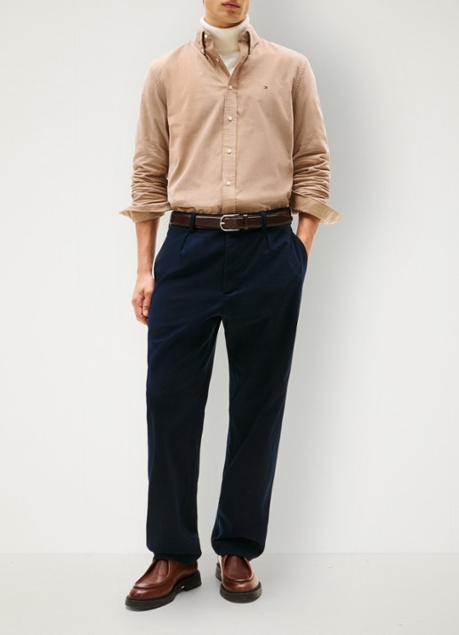 Tommy Hilfiger Reglar fit overhemd van flanel - voorkant 4 beige