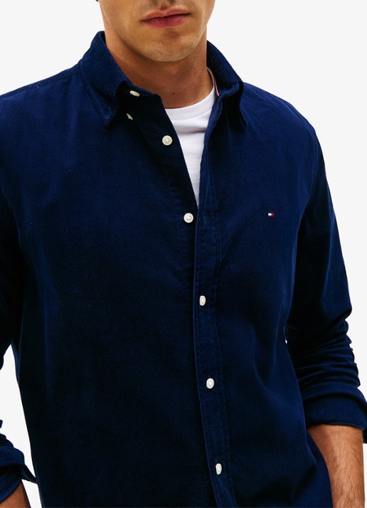 Tommy Hilfiger Reglar fit overhemd van flanel - detail 4 donkerblauw