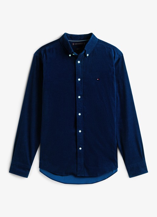 Tommy Hilfiger Reglar fit overhemd van flanel - voorkant donkerblauw