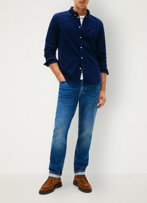 Tommy Hilfiger Reglar fit overhemd van flanel - voorkant 2 donkerblauw