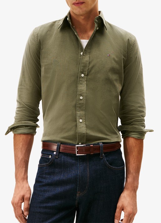 Tommy Hilfiger Reglar fit overhemd van flanel - detail 3 legergroen