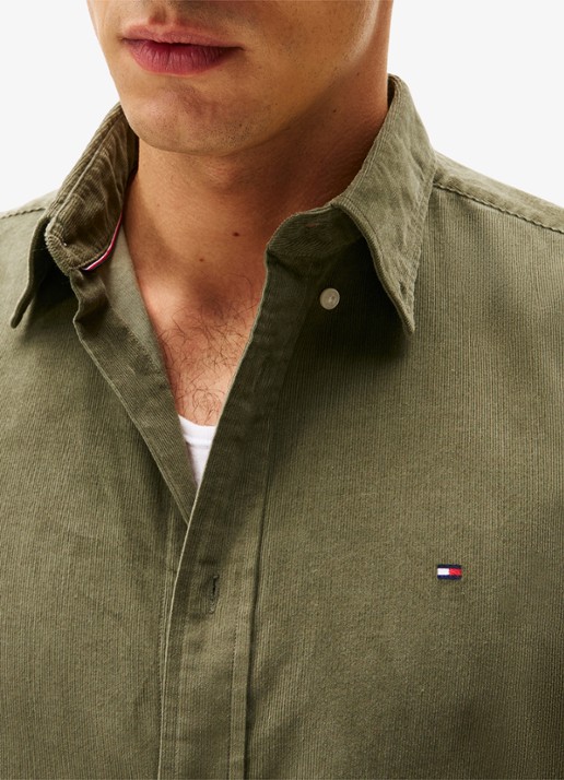 Tommy Hilfiger Reglar fit overhemd van flanel - detail 4 legergroen
