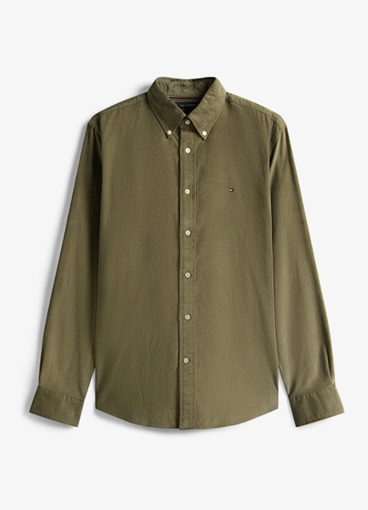 Tommy Hilfiger Reglar fit overhemd van flanel - voorkant legergroen