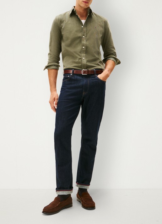 Tommy Hilfiger Reglar fit overhemd van flanel - voorkant 2 legergroen