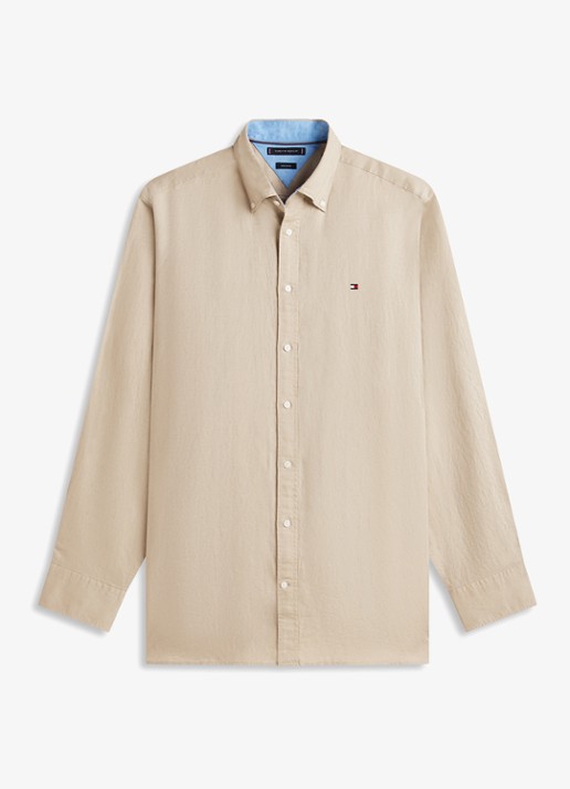 Tommy Hilfiger Regular fit overhemd in katoenblend - voorkant 4 beige