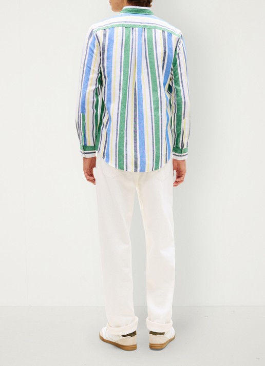 Tommy Hilfiger Regular fit overhemd in linnenblend met streepprint - achterkant groen
