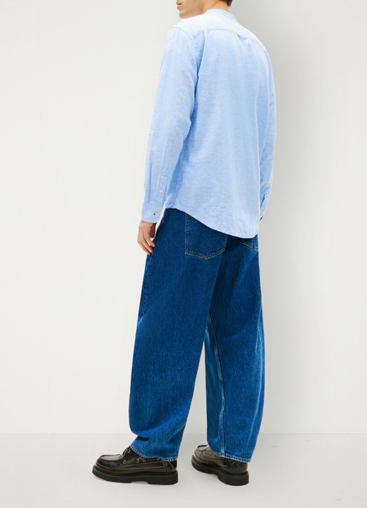 Tommy Hilfiger Regular fit overhemd in linnenblend - achterkant blauw