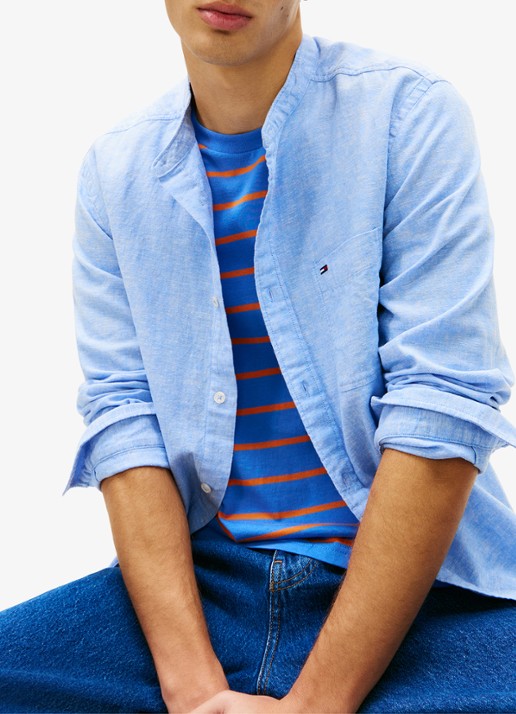 Tommy Hilfiger Regular fit overhemd in linnenblend - detail 3 blauw