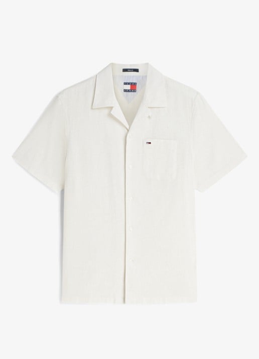 Tommy Hilfiger Regular fit overhemd in linnenblend - voorkant 4 ecru-ybl