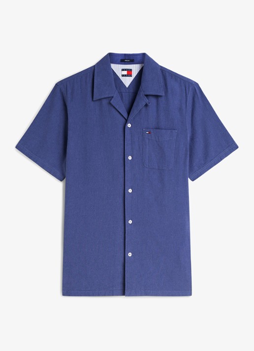 Tommy Hilfiger Regular fit overhemd in linnenblend - voorkant blue storm-c6q / blauw