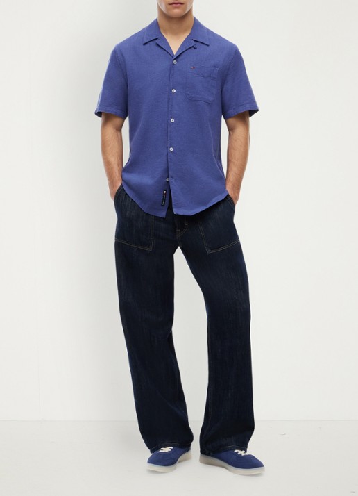 Tommy Hilfiger Regular fit overhemd in linnenblend - voorkant 2 blue storm-c6q / blauw