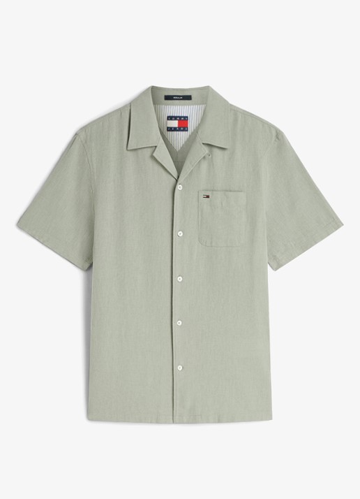 Tommy Hilfiger Regular fit overhemd in linnenblend - voorkant spring olive-pmo / groen