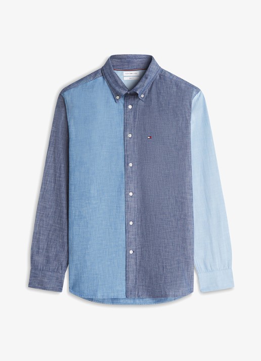 Tommy Hilfiger Regular fit overhemd met colour blocking - voorkant blauw