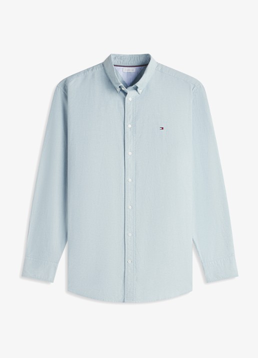 Tommy Hilfiger Regular fit overhemd met logoborduring - voorkant 4 lichtblauw