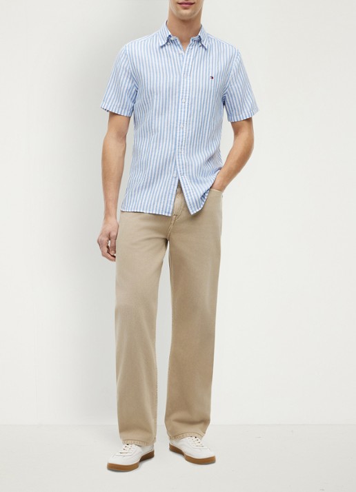 Tommy Hilfiger Regular fit overhemd met streepprint - voorkant 5 lichtblauw