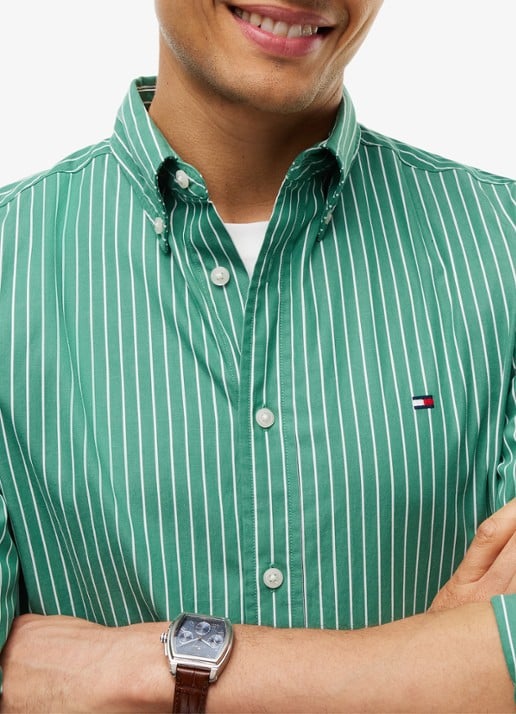 Tommy Hilfiger Regular fit overhemd met streepprint - detail 5 groen