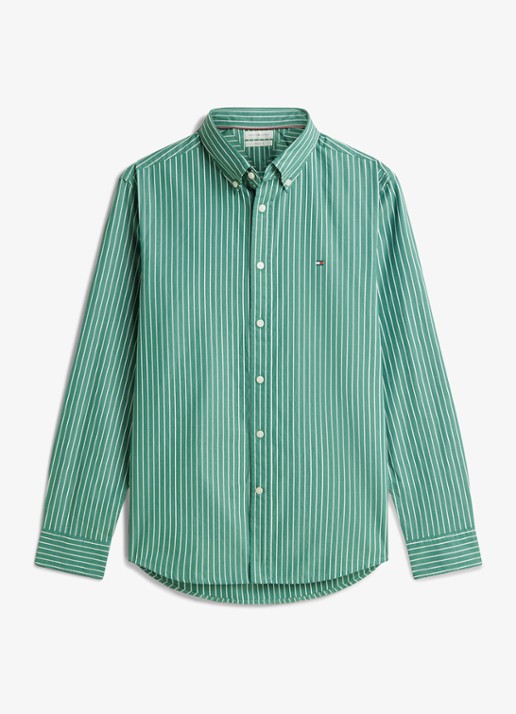 Tommy Hilfiger Regular fit overhemd met streepprint - voorkant groen