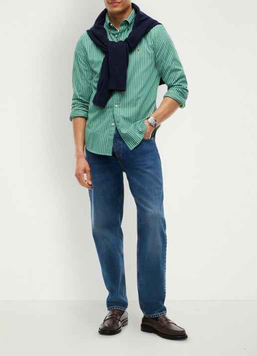 Tommy Hilfiger Regular fit overhemd met streepprint - voorkant 2 groen
