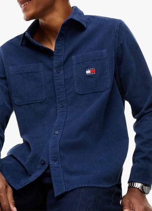 Tommy Hilfiger Regular fit overhemd van corduroy met logoborduring - detail 2 donkerblauw