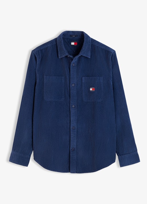 Tommy Hilfiger Regular fit overhemd van corduroy met logoborduring - voorkant 4 donkerblauw