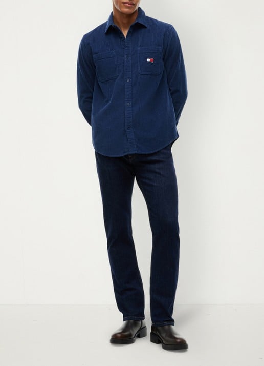 Tommy Hilfiger Regular fit overhemd van corduroy met logoborduring - voorkant 5 donkerblauw