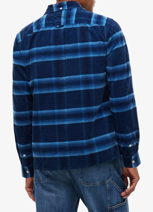 Tommy Hilfiger Regular fit overhemd van corduroy met ruitdessin - achterkant donkerblauw
