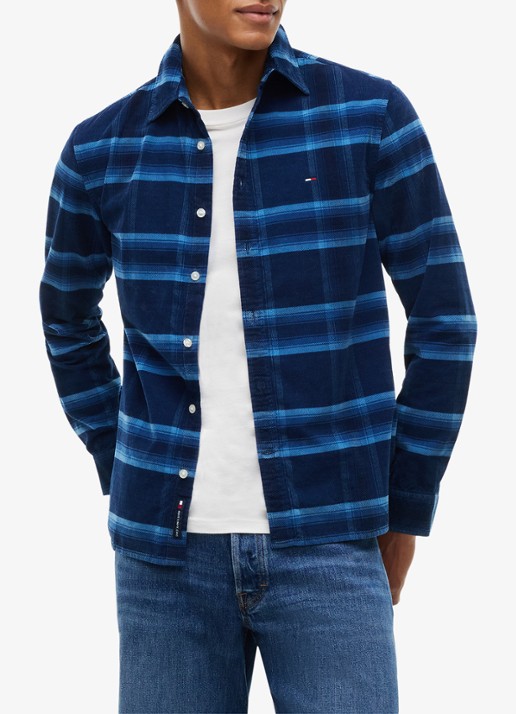 Tommy Hilfiger Regular fit overhemd van corduroy met ruitdessin - detail 2 donkerblauw