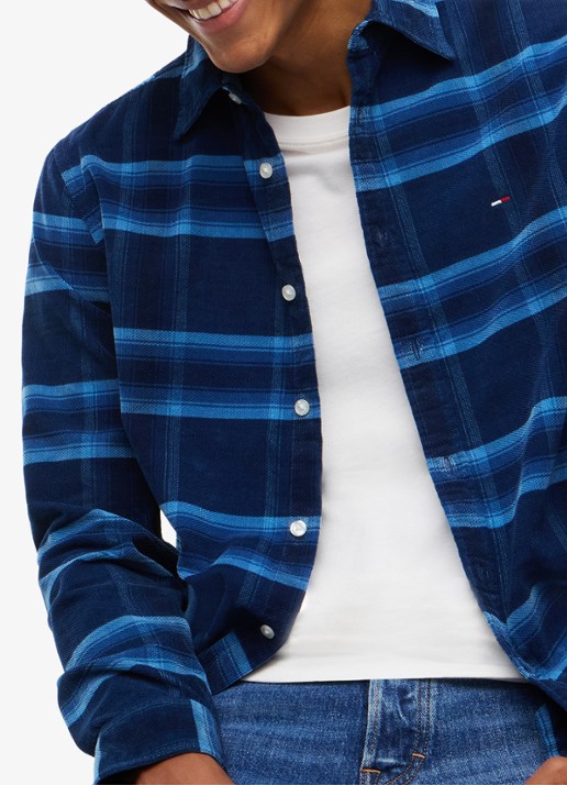 Tommy Hilfiger Regular fit overhemd van corduroy met ruitdessin - detail 3 donkerblauw