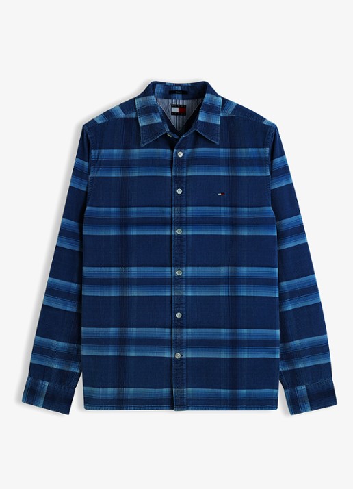 Tommy Hilfiger Regular fit overhemd van corduroy met ruitdessin - voorkant 4 donkerblauw