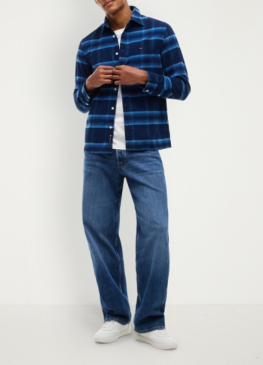 Tommy Hilfiger Regular fit overhemd van corduroy met ruitdessin - voorkant 5 donkerblauw