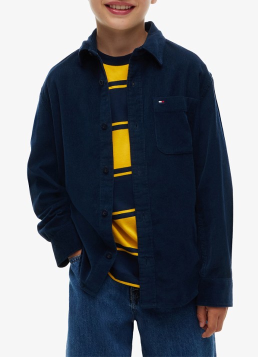 Tommy Hilfiger Regular fit overhemd van corduroy  - detail donkerblauw