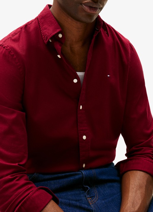 Tommy Hilfiger Regular fit overhemd van flanel - detail 4 bordeauxrood