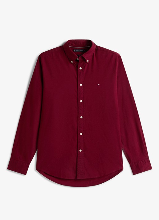 Tommy Hilfiger Regular fit overhemd van flanel - voorkant bordeauxrood