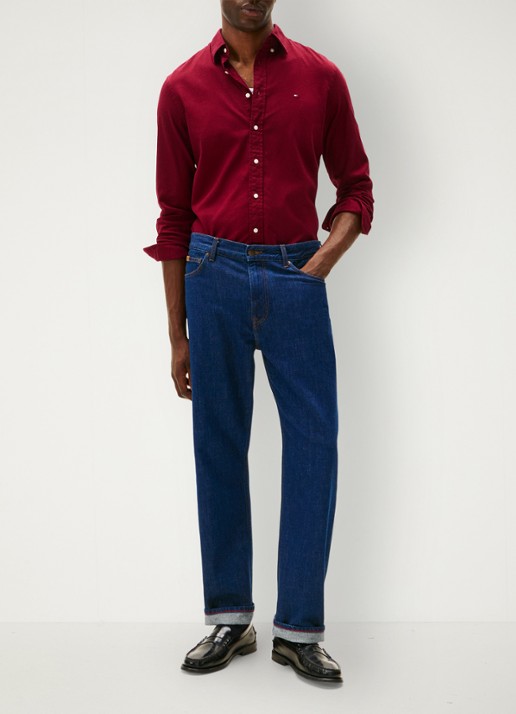 Tommy Hilfiger Regular fit overhemd van flanel - voorkant 2 bordeauxrood