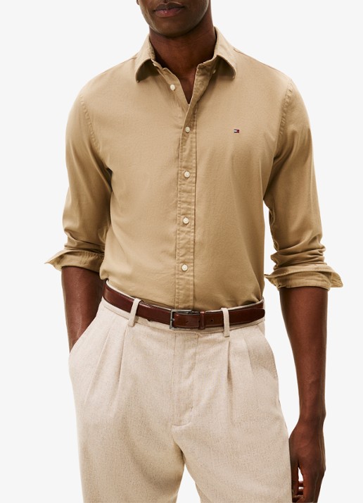 Tommy Hilfiger Regular fit overhemd van flanel - detail beige