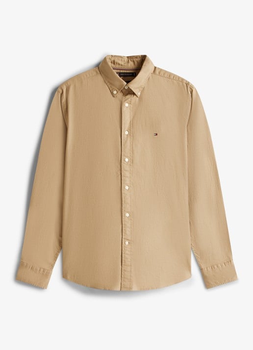 Tommy Hilfiger Regular fit overhemd van flanel - voorkant 4 beige