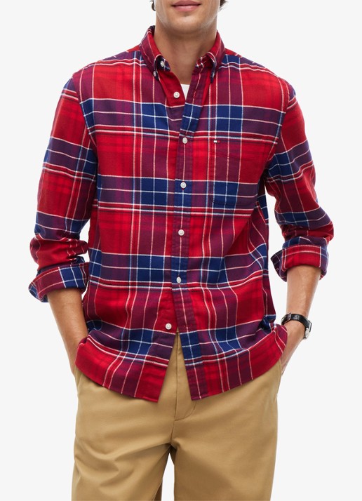 Tommy Hilfiger Regular fit overhemd van katoen met ruitdessin  - detail rood
