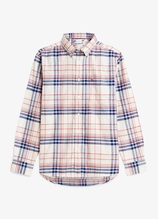 Tommy Hilfiger Regular fit overhemd van katoen met ruitdessin  - voorkant 4 ivoor