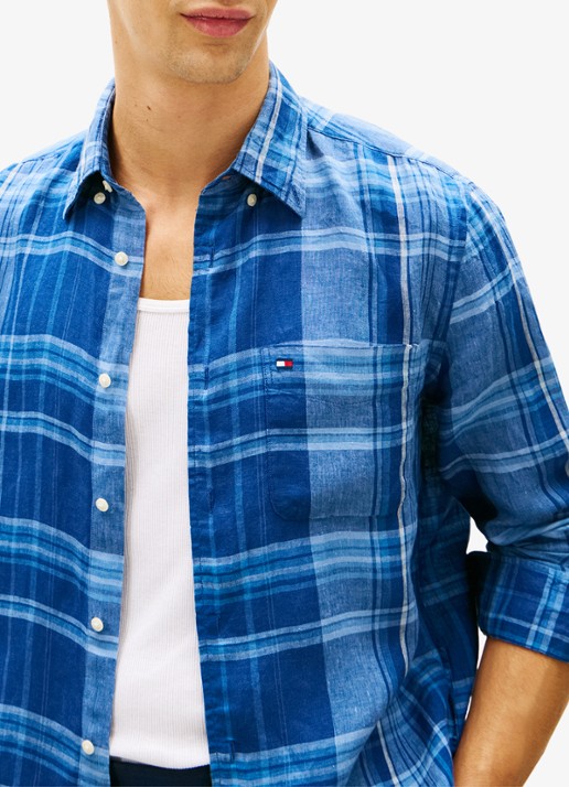 Tommy Hilfiger Regular fit overhemd van linnen met ruitdessin - detail 5 blauw